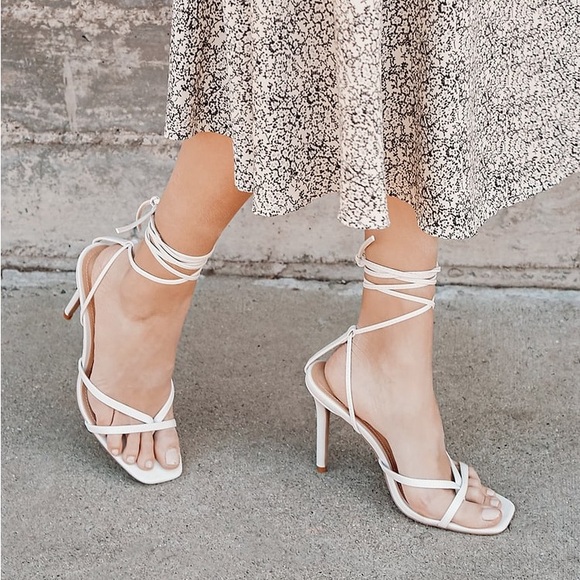 Simonee Off White Lace-Up High Heel Sandals - Picture 1 of 4